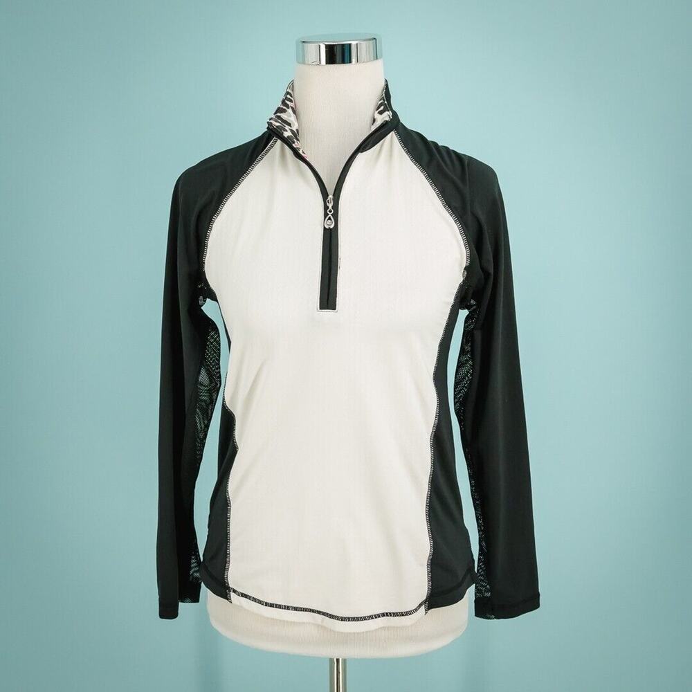 SanSoleil Size XS White Black 1/4 Zip Long Sleeve UFP 50 Sun Protection Top
